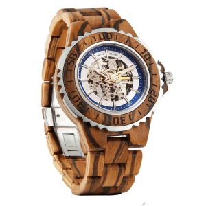 Men's Genuine Automatic Zebra Wooden Watches No Battery Needed